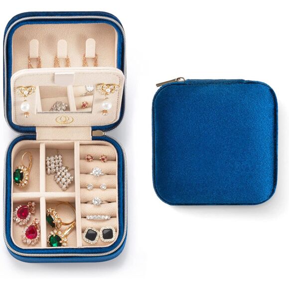 New Jewelry Box Compact Velvet Travel Small Elegant Convenient Storage Trinkets - Picture 1 of 5